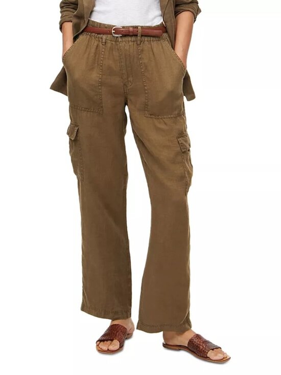 Michael Stars Pants - MICHAEL STARS Bobbi Olive Brown 100% Linen Straigt Leg Cargo Pants, Size S